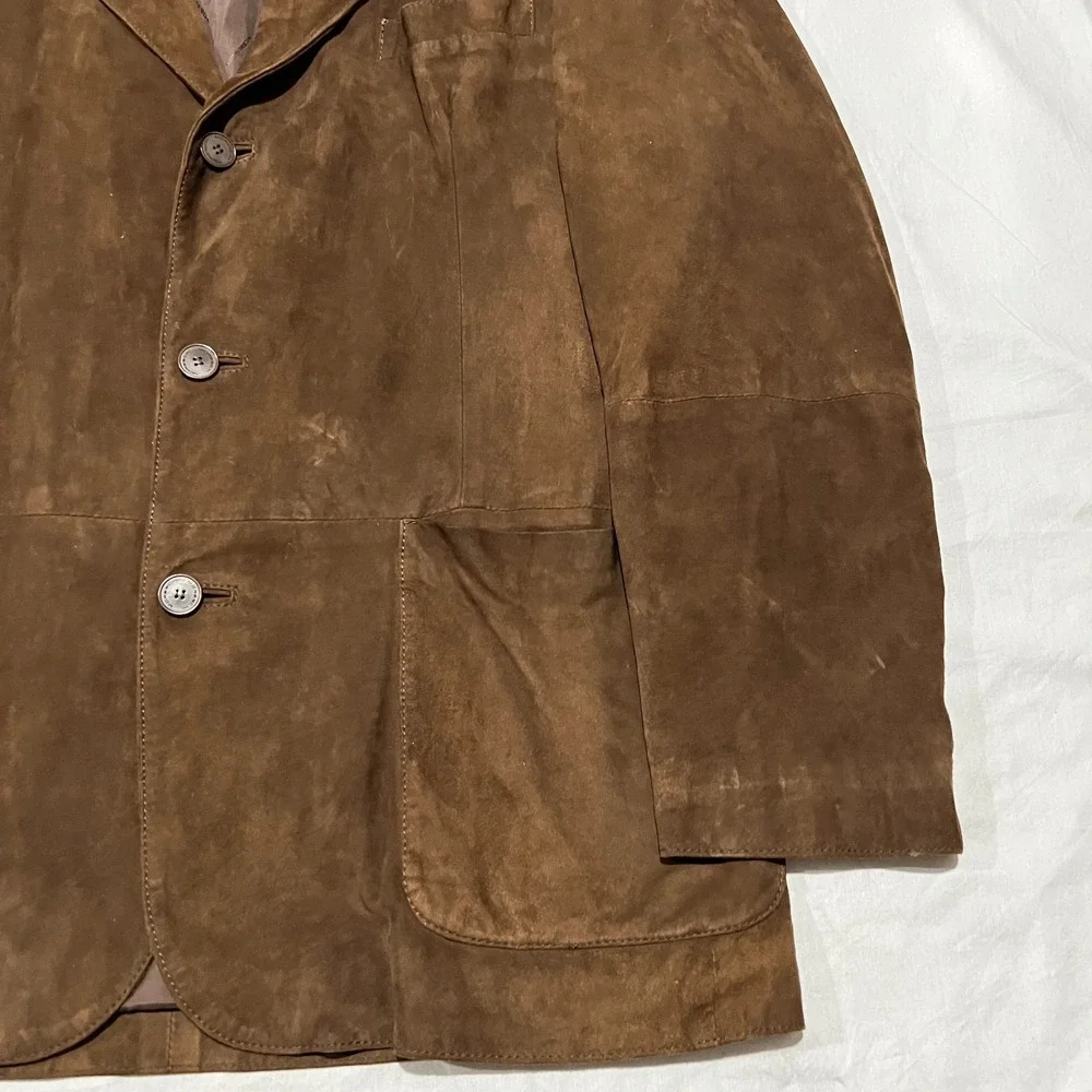 Moreschi Mens Brown Suede Single Breasted Notched Blazer Jacket Coat Spain 52